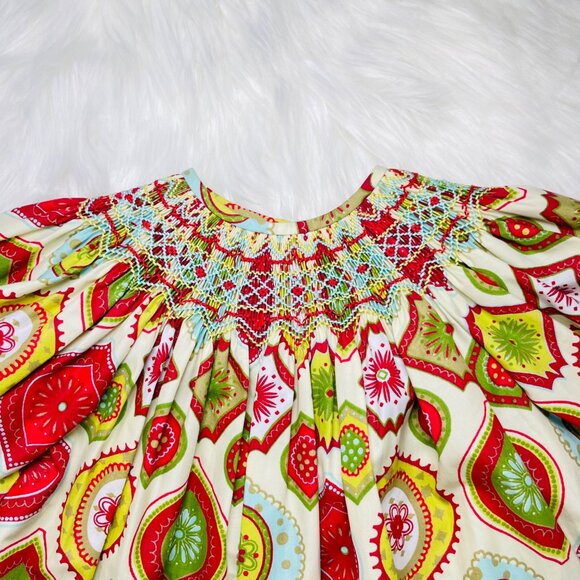 Le Za Me Funky Winter Print Smocked Top + Ruffle Pants Matching Set Outfit 24m - Picture 2 of 7